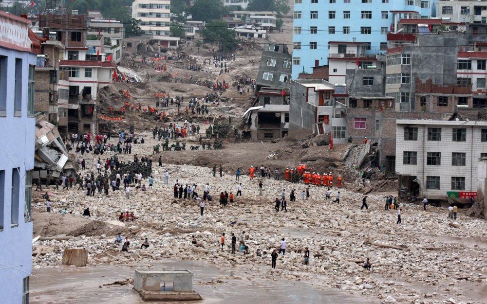 Een modderstroom vorige week in de Chinese provincie Gansu. Foto EPA