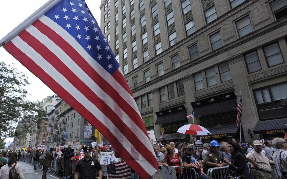 Demonstranten tegen de komst van een islamitisch centrum in Manhattan. Foto EPA