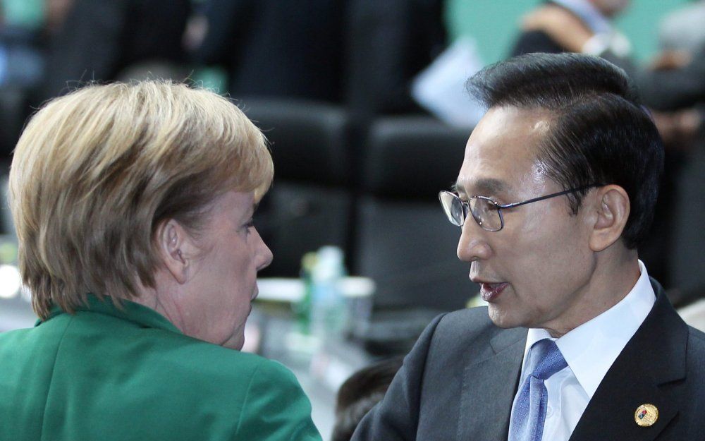 Bondskanselier Merkel en president Lee Myung-Bak. Foto EPA