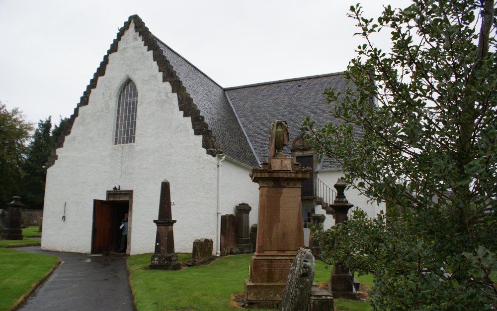 De kerk van Fenwick (in het dorp bekend als ”Guthrie’s Church”) aan de Kirkton Road heeft de vorm van een Grieks kruis. Foto RD