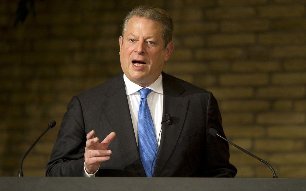 De Amerikaanse kllimaatgoeroe Al Gore houdt dinsdag een toespraak op de Universiteit van Tilburg. Hij sprak over duurzaamheid en opende het Europese Centrum for Sustainability van de universiteit. Foto ANP