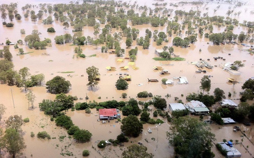 Hoog water rond Rockhampton in de provincie Queensland. Foto EPA