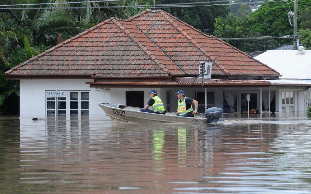 Het waterpeil in Brisbane bleef onder het niveau van 1974 toen veertien mensen overleden door het water.  Foto EPA