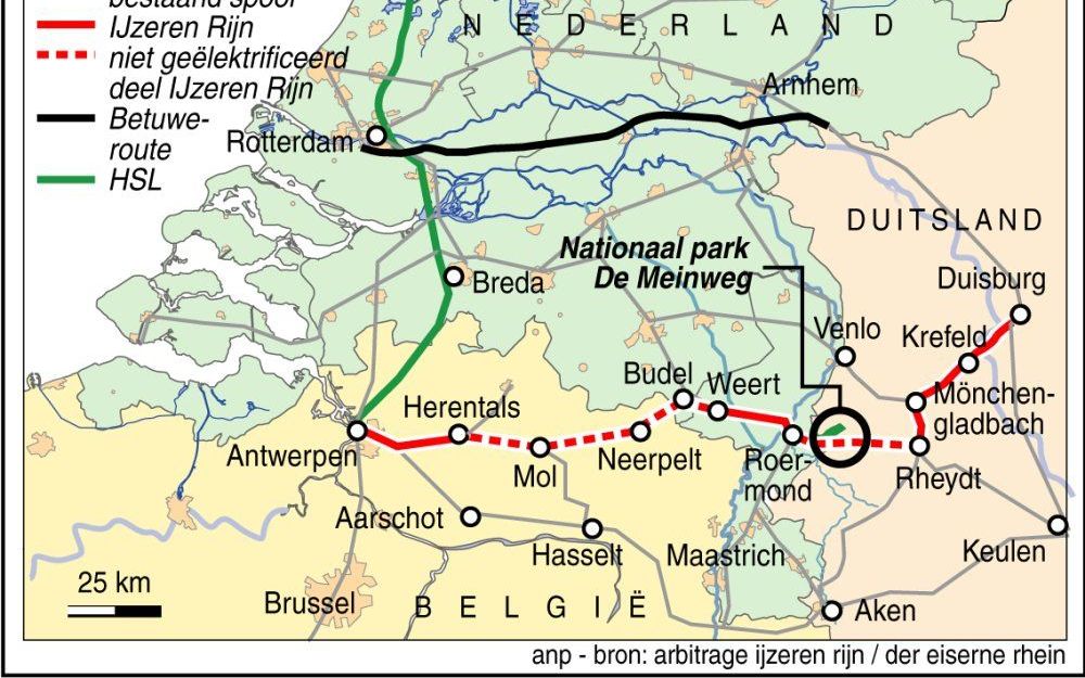 België wil de heropening van de Ijzeren Rijn, een stilgelegde spoorwegverbinding tussen de haven van Antwerpen en het Duitse Ruhrgebied.  Foto ANP