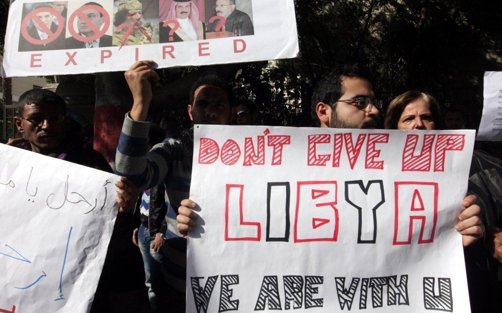 Protest in Caïro tegen Gaddafi. Foto EPA