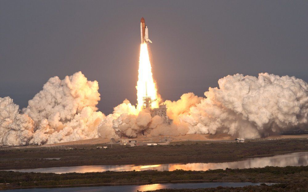 Lancering van de Discovery. Foto EPA