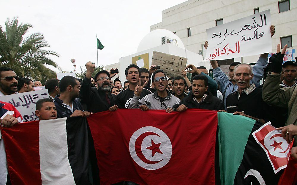 Betoging vrijdag in Tunis. Foto EPA