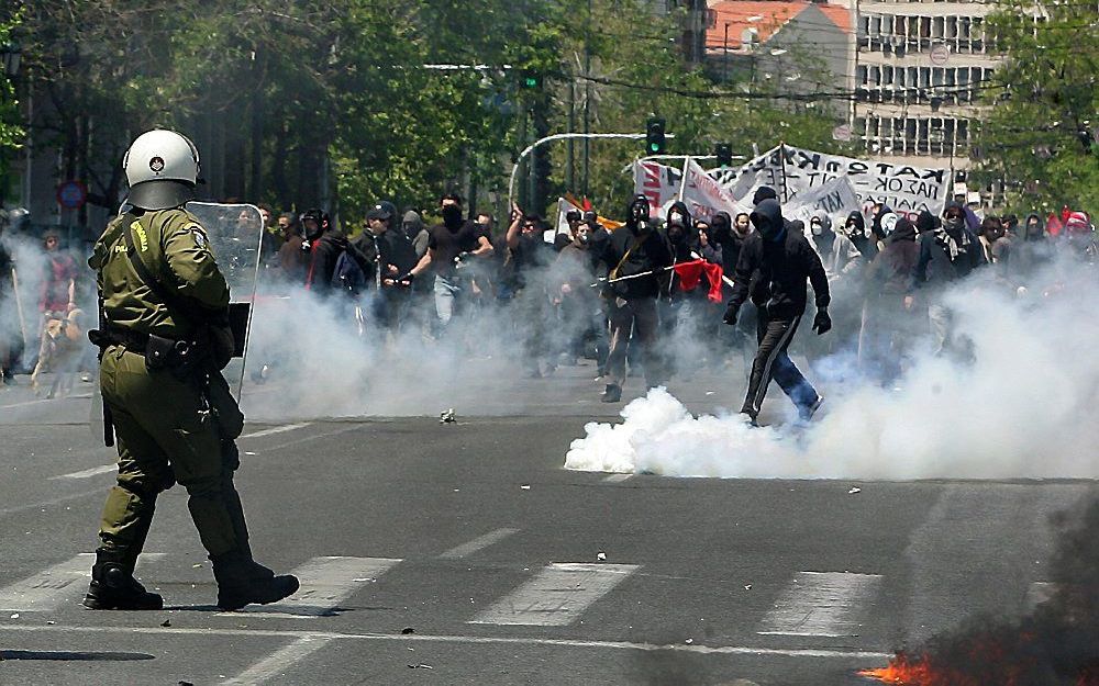 Protesten tegen bezuinigingen in Griekenland. Foto EPA