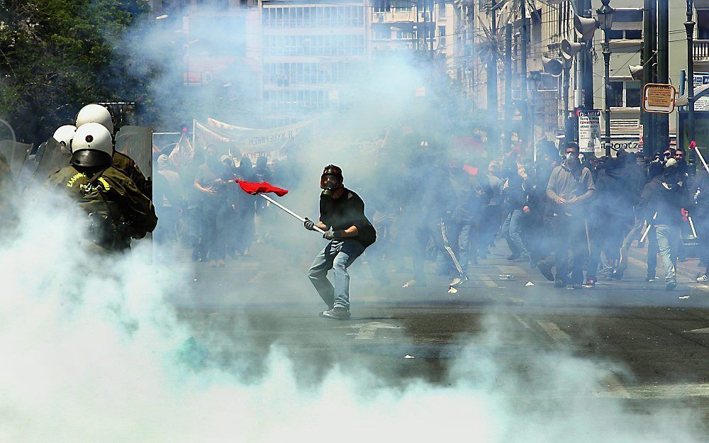 Bijna dagelijks hebben in Griekse steden demonstraties tegen het regeringsbeleid plaats. Foto EPA