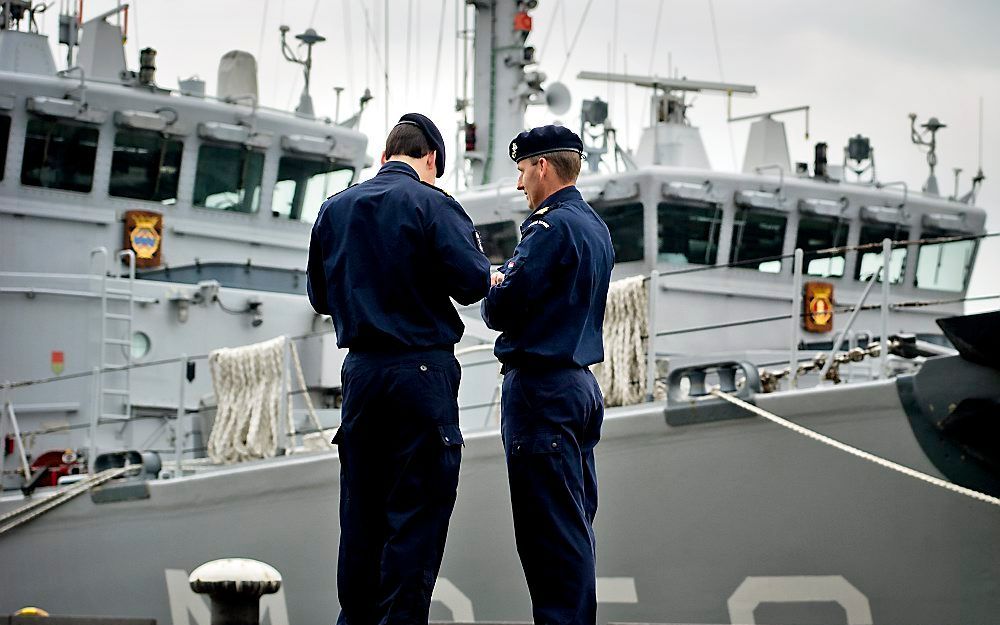 Marinepersoneel voor een mijnenjager. Foto ANP