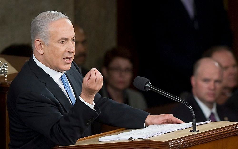 De Israëlische premier Netanyahu tijdens zijn toespraak dinsdag voor het Amerikaanse Congres. Foto EPA