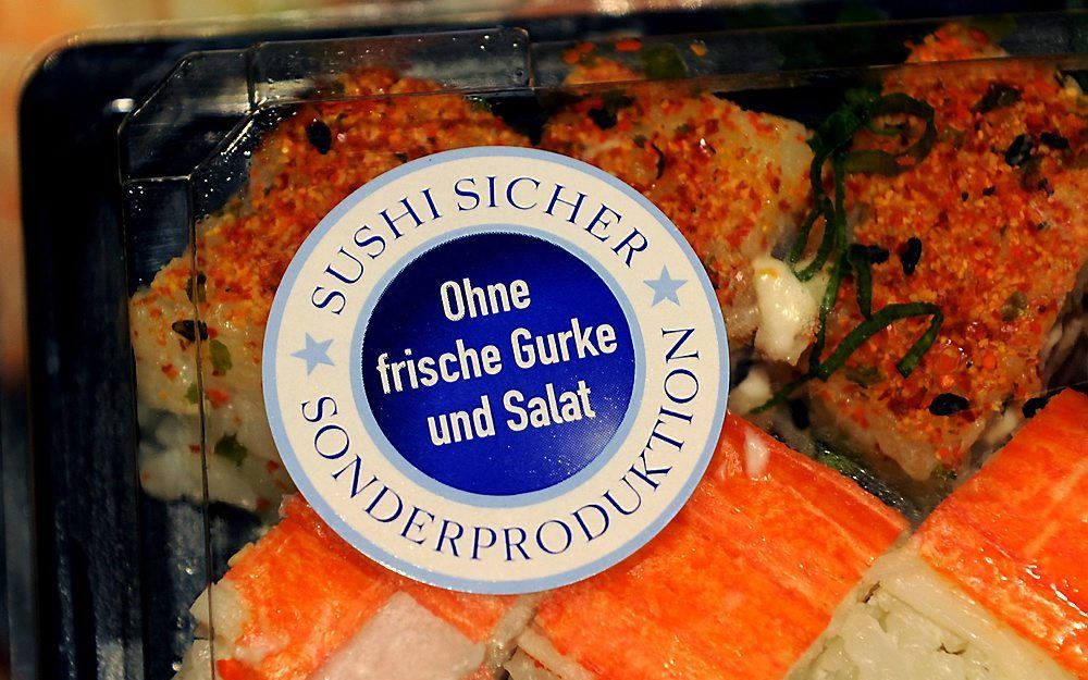 Sushi zonder sla en komkommer in een Duitse supermarkt. Foto EPA