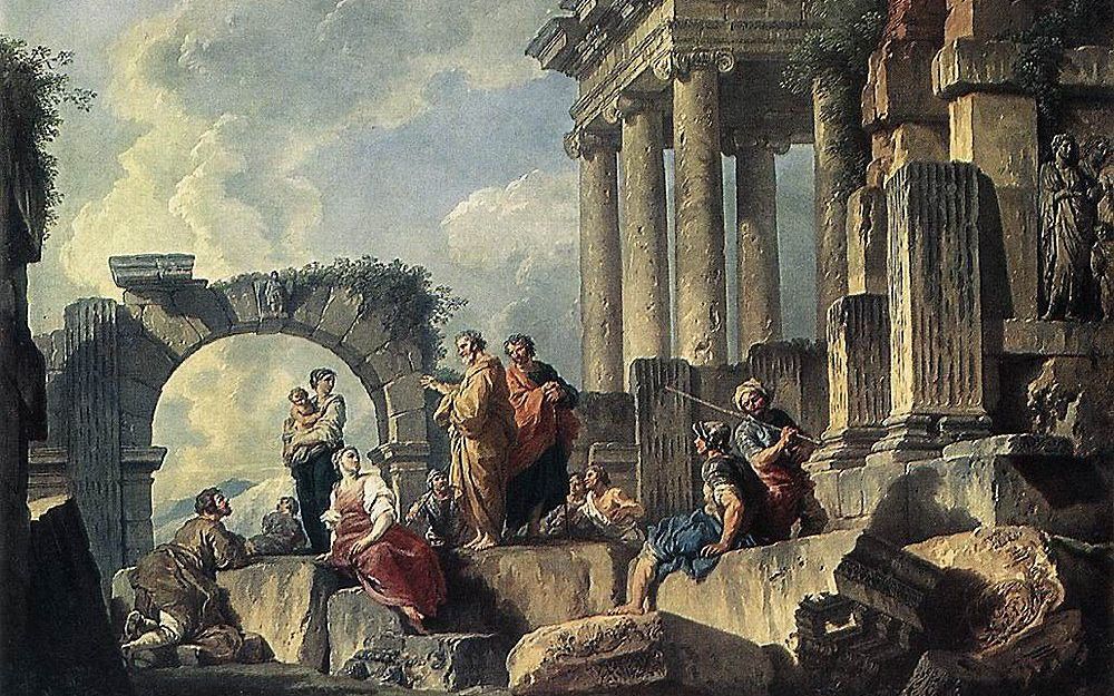 Paulus preekt op de Areopagus, schilderij van Giovanni Paolo Pannini uit 1744. Foto Hermitage St.-Petersburg