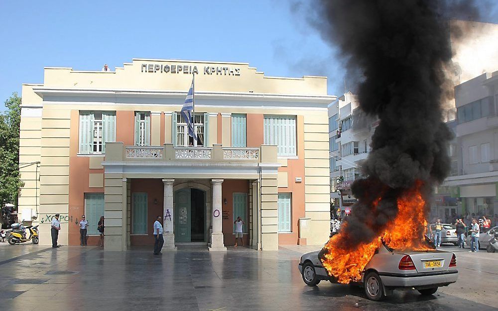 Protesterende taxichauffeurs in Herklion, Kreta. Foto EPA