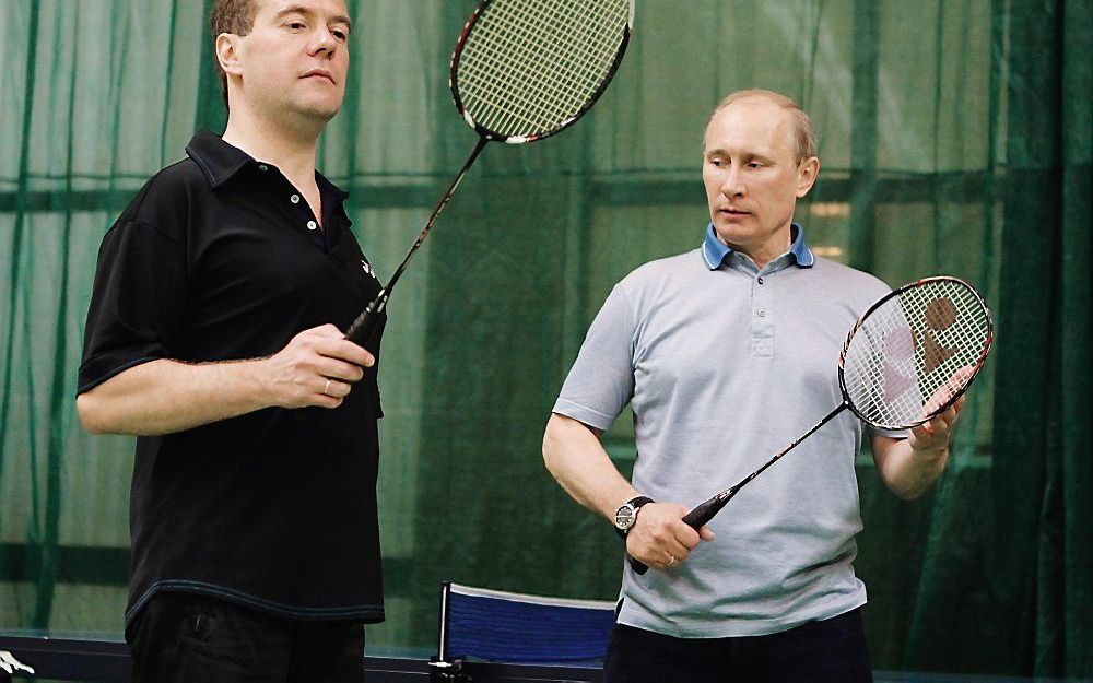 Poetin (rechts) en Medvedev. Foto EPA