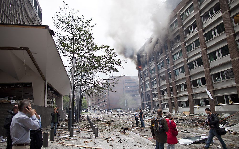 Ravage na aanslag op regeringsgebouw Oslo. Foto EPA