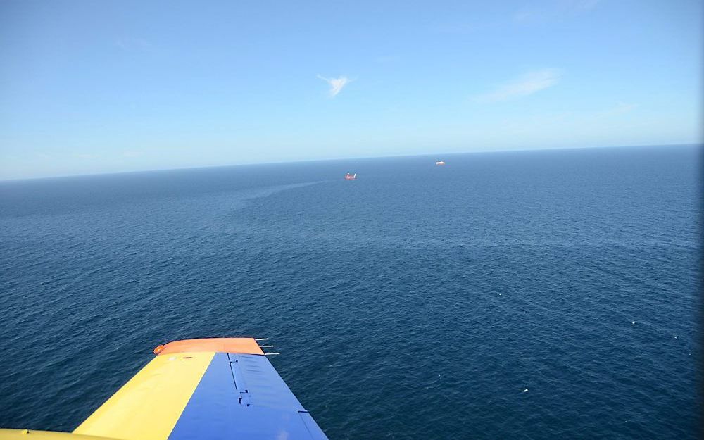 Luchtopname van de olievlek op de Noordzee. Foto EPA