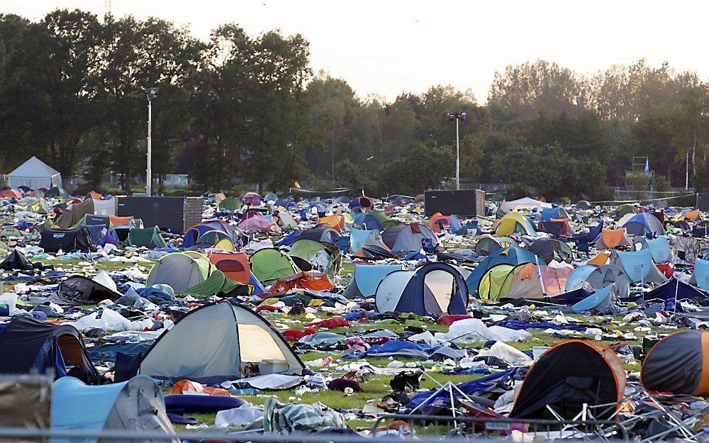 Camping bij Pukkelpop na het noodweer. Foto EPA