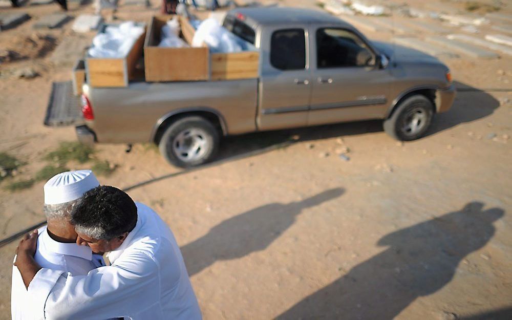 Begrafenis van strijders in Tripoli, afgelopen weekend. Foto EPA