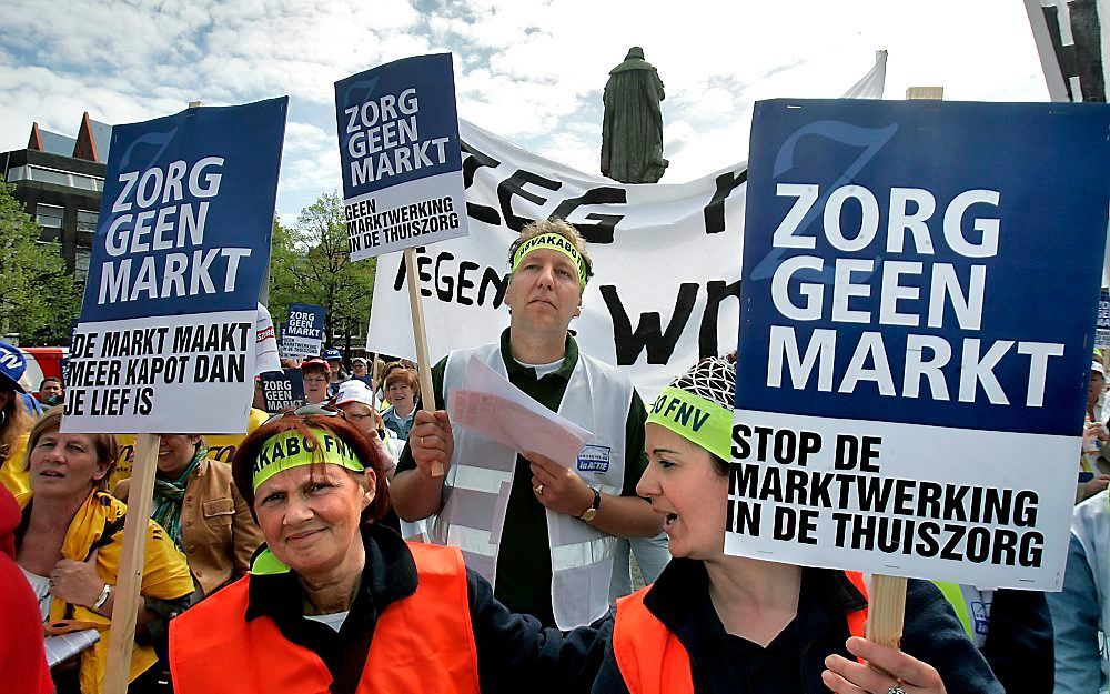 Protest tegen marktwerking in de zorg. Foto ANP