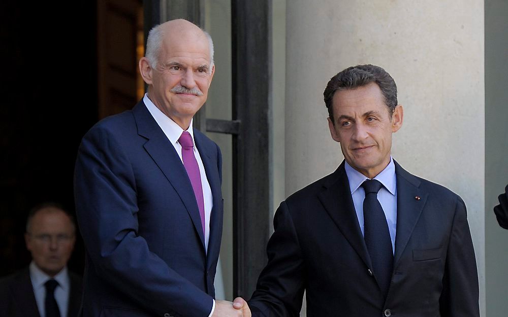 Sarkozy had vrijdag nog een ontmoeting met de Griekse premier Papandreou.  Foto EPA