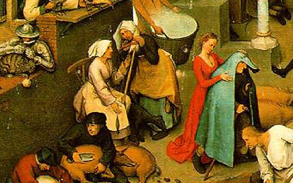 Detail van het ”Spreekwoordenschilderij” van Pieter Bruegel.