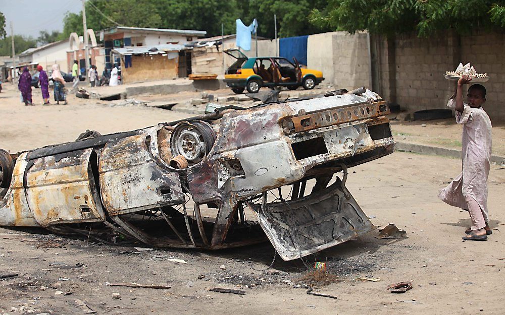 Resten van een van de aanslagen van Boko Haram in Nigeria. Foto EPA