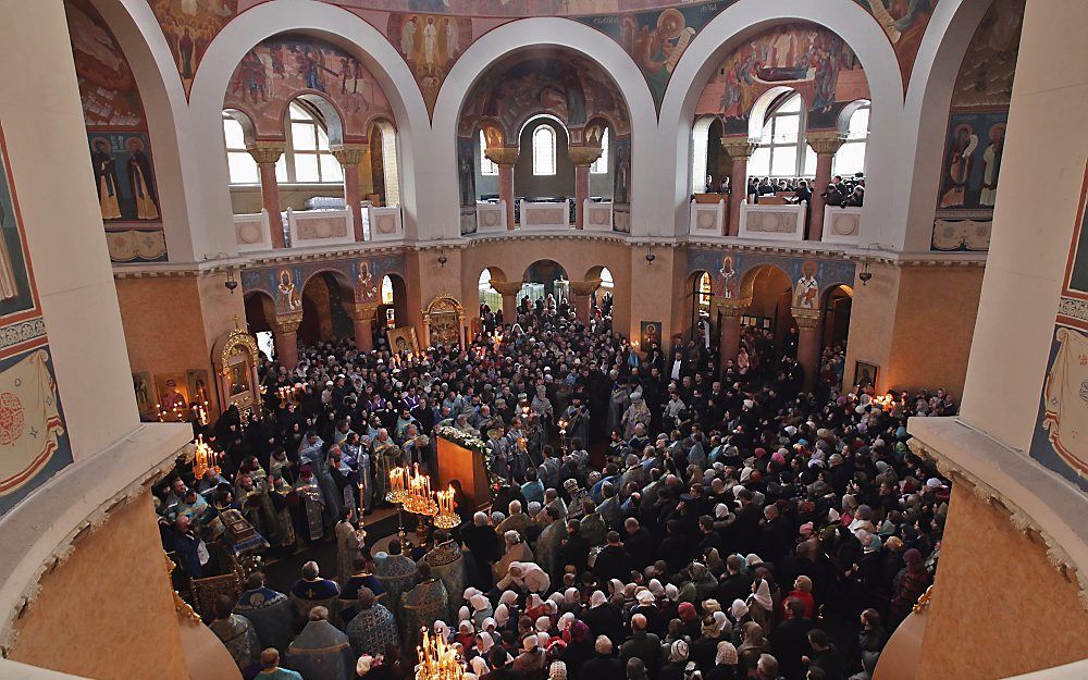 Een bijeenkomst van de Russisch-Orthodoxe Kerk in Sint Petersburg. Foto EPA