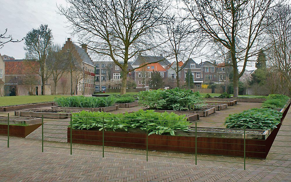 Artist’s impression van hoe de kloostertuin in Dordrecht eruit zou kunnen komen te zien. Foto Herman van Duinen