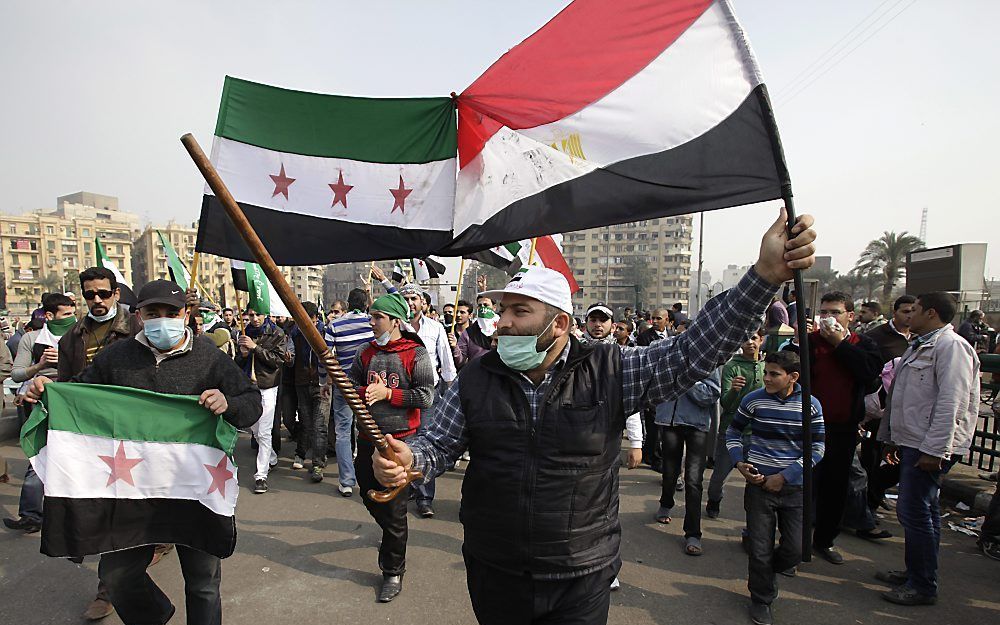 Betogingen dinsdag in Syrië. Foto EPA