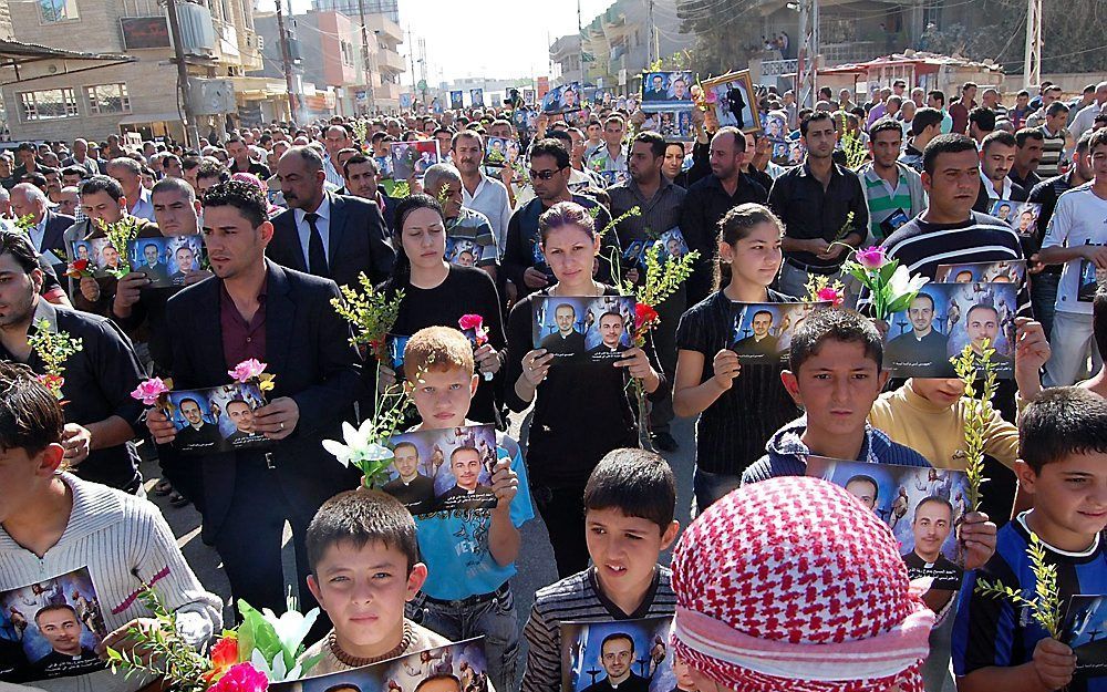 Een betoging in Bagdad eerder dit jaar van christenen tegen geweld. Foto EPA