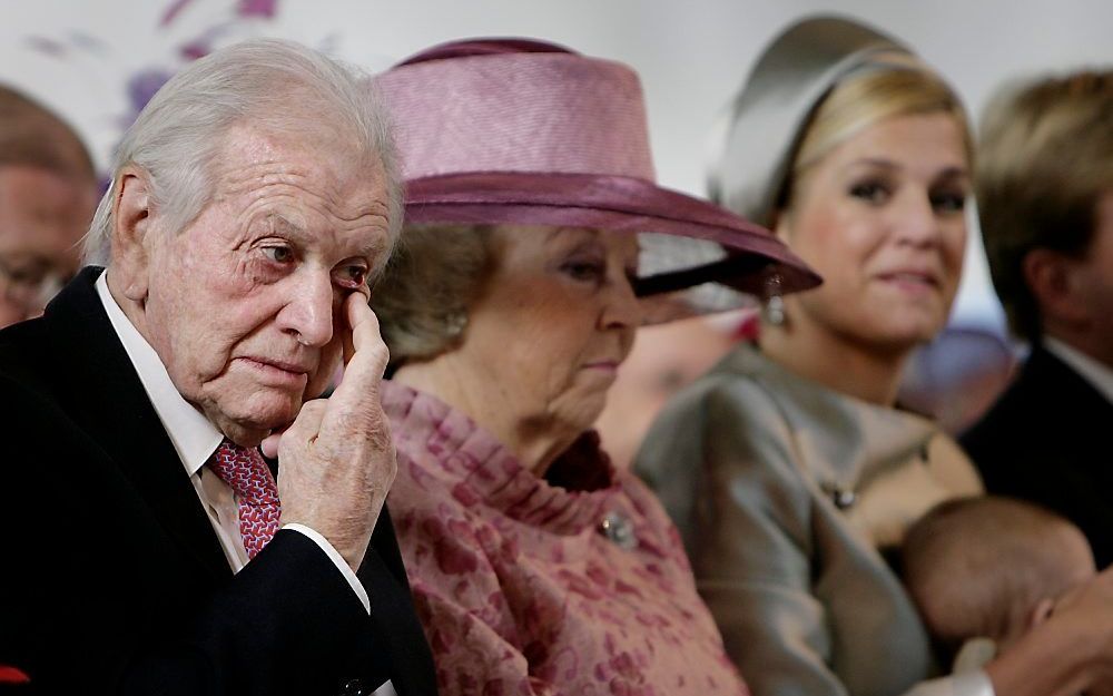 Jorge Zorreguieta, koningin Beatrix en prinses Máxima voorafgaand aan de doopplechtigheid van prinses Ariane in de Kloosterkerk in Den Haag. Foto ANP