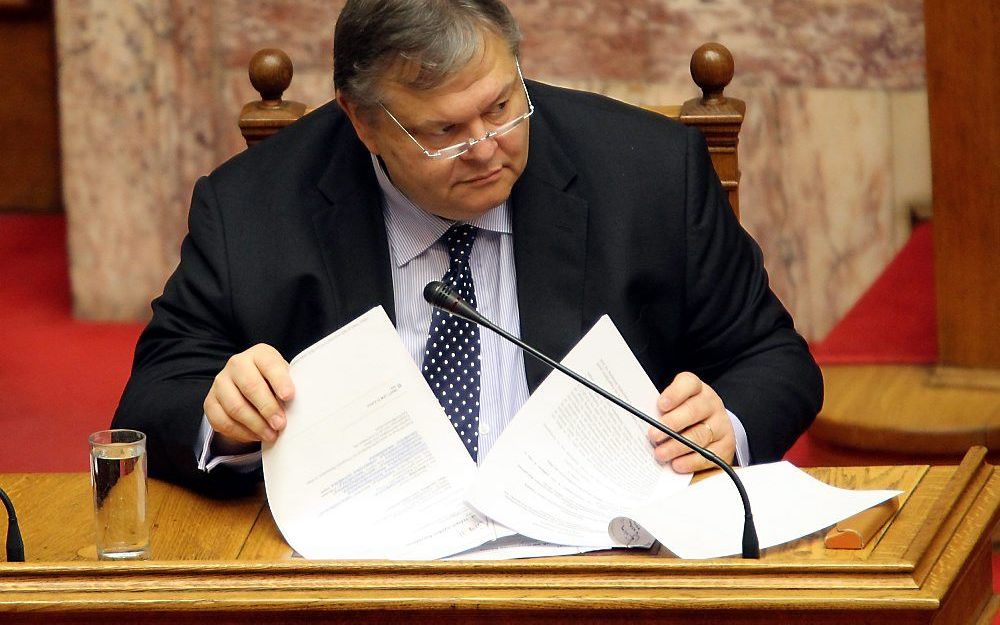 De Griekse minister Evangelos Venizelos in het parlement. Foto EPA