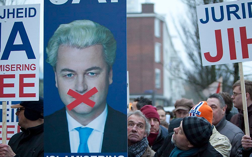 Een demonstratie voor Wilders tijdens zijn proces in 2010. Foto ANP