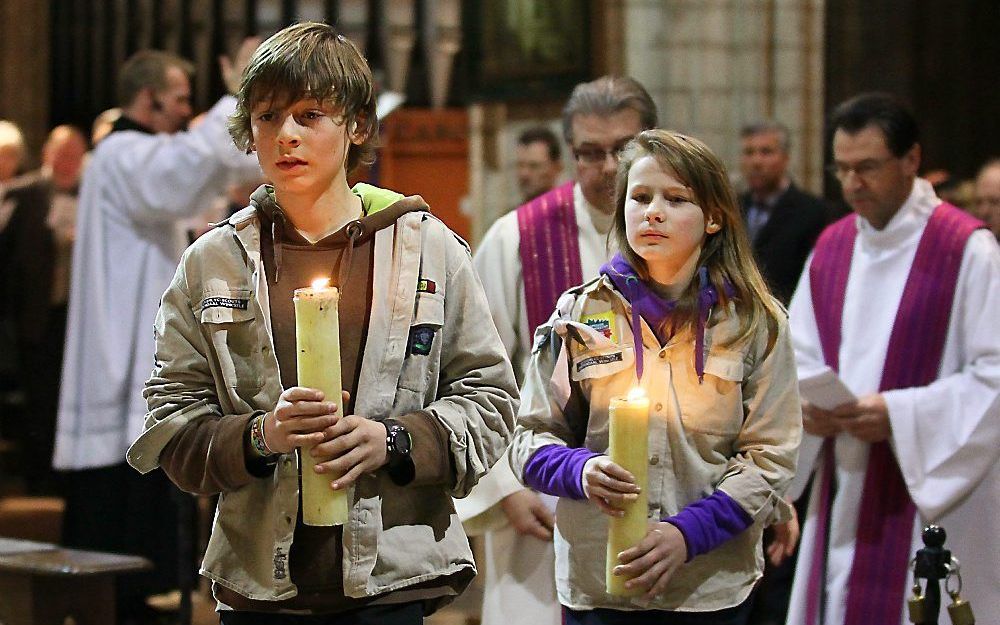 Gebedswake woensdagavond in de Sint-Pieterskerk in Leuven. Foto EPA