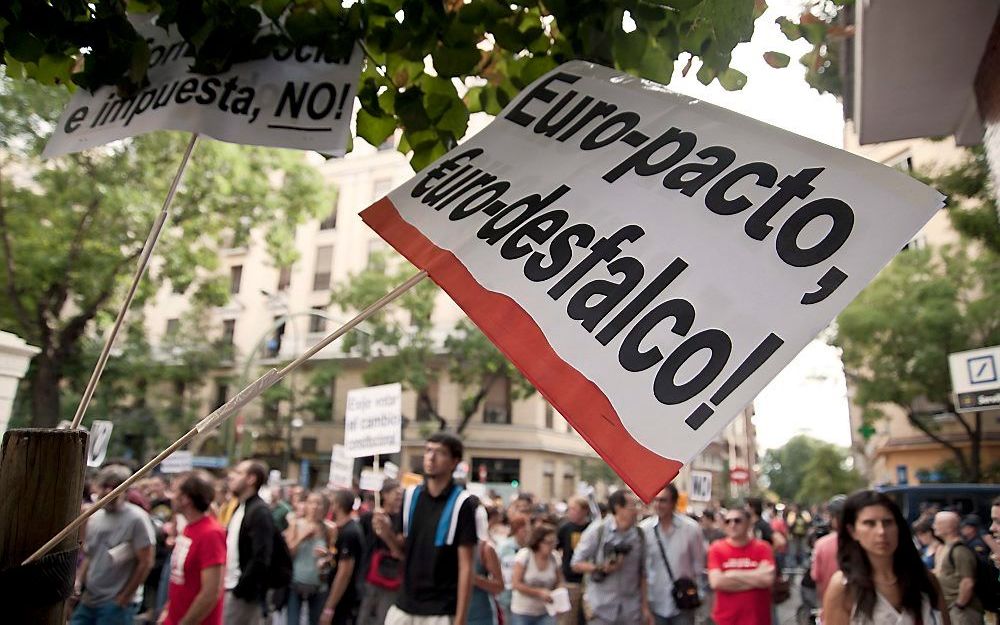 Protest tegen bezuinigingen in Madrid, augustus 2011. Foto EPA