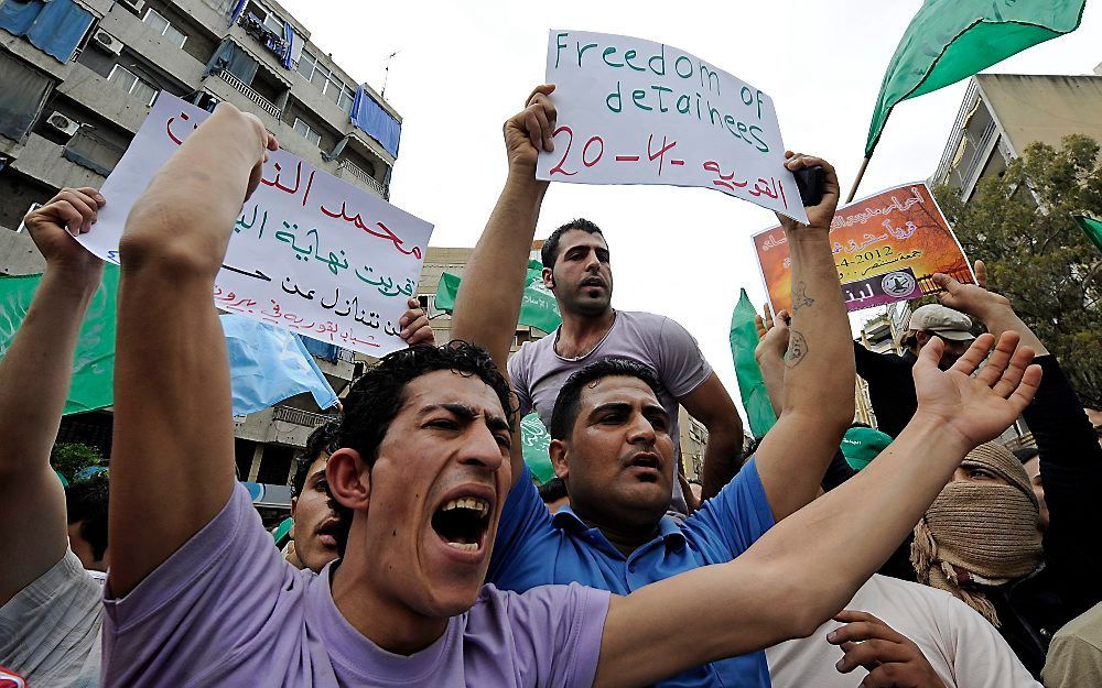 Protest tegen de Syrische president Assad in Beiroet, de hoofdstad van Libanon. Foto EPA