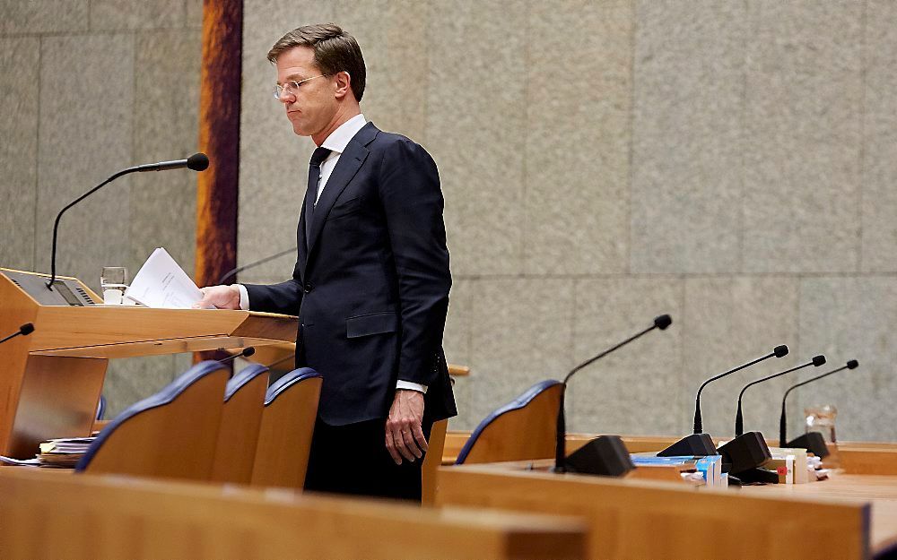 Premier Mark Rutte tijdens het debat over de Teevendeal. Beeld ANP