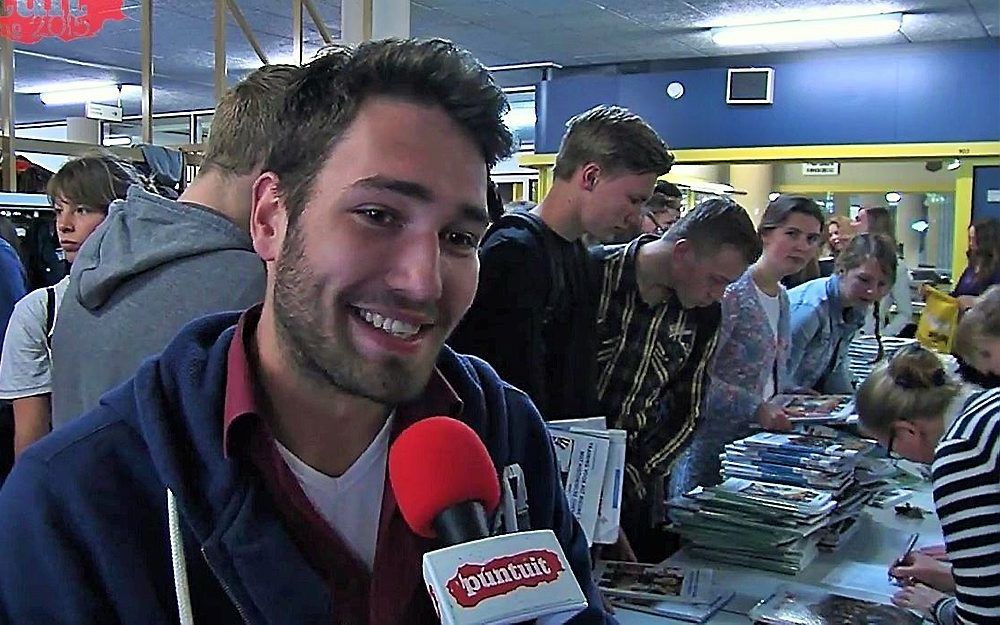 Punuit was maandag op het Van Lodenstein College in Amersfoort voor de dagelijkse examenvideo. beeld Puntuit