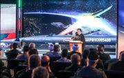 Presentatie van de nieuwe Iraanse raket dinsdag. beeld EPA, Sepah News