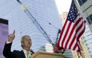 Wilders tijdens zijn toespraak in New York. Foto EPA