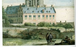 Het zomerpaleis van Frederik van de Palts en Elizabeth in Rhenen met erachter de Cuneratoren, zoals geschilderd door Pieter Jansz. Saenredam.  Foto RD