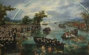 ”De zielenvisserij”, Adriaen van de Venne, 1614. Het schilderij verbeeldt de scheiding tussen de Noordelijke en de Zuidelijke Nederlanden, waarbij de liefde van schilder onmiskenbaar bij de gereformeerden in de Noordelijke Nederlanden ligt. beeld Rijksmus