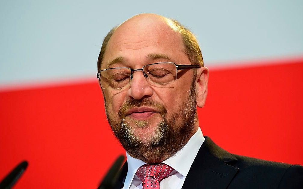 Schulz reageert op de uitslag in Sleeswijk-Holstein. beeld AFP