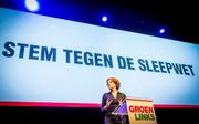 Tweede Kamerlid en vice voorzitter Kathalijne Buitenweg tijdens haar speech op het congres van GroenLinks in aanloop naar de gemeenteraadsverkiezingen. beeld ANP
