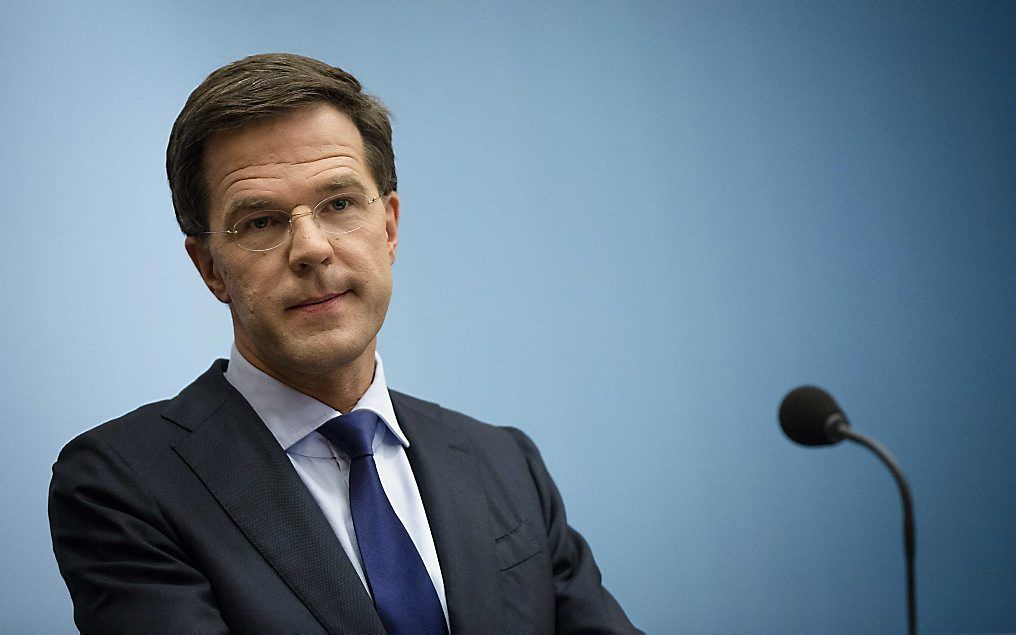 Premier Rutte tijdens zijn wekelijkse persconferentie. beeld ANP