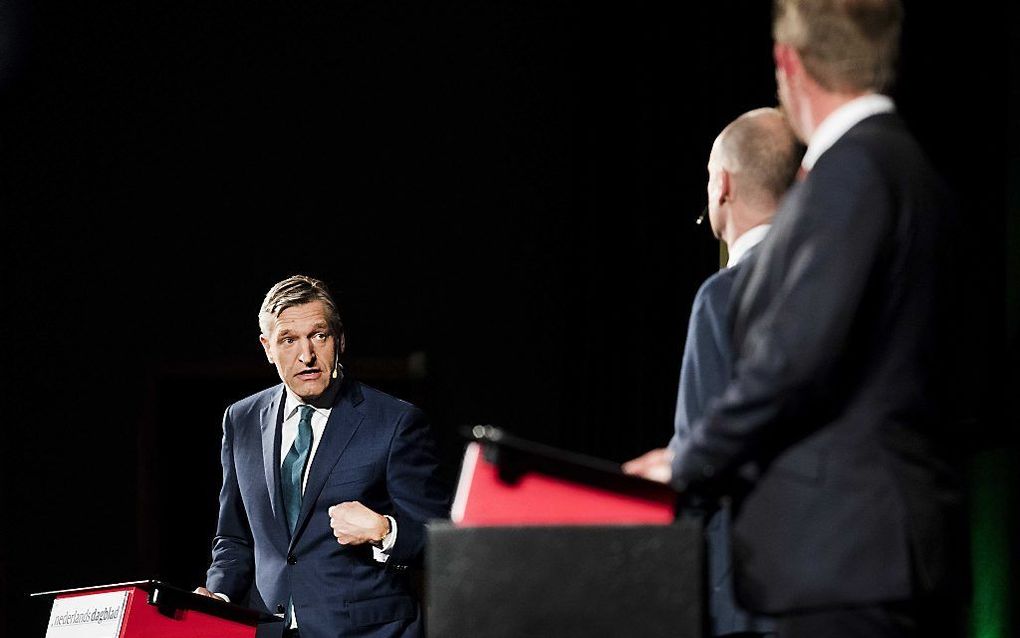 Buma, Segers en Van der Staaij donderdagavond in Ede, tijdens het ND-debat tussen de drie christelijke lijsttrekkers. beeld ANP