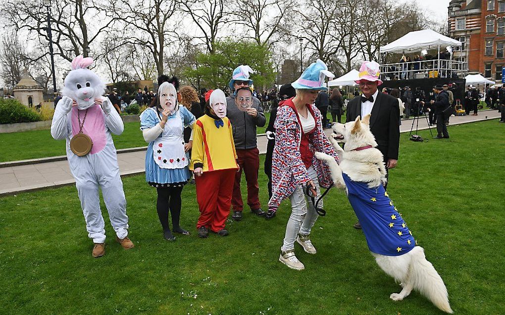 LONDEN. In Londen werd gisteren gedemonstreerd tegen het aangekondigde Britse vertrek uit de Europese Unie. beeld EPA, Facundo Arrizabalaga