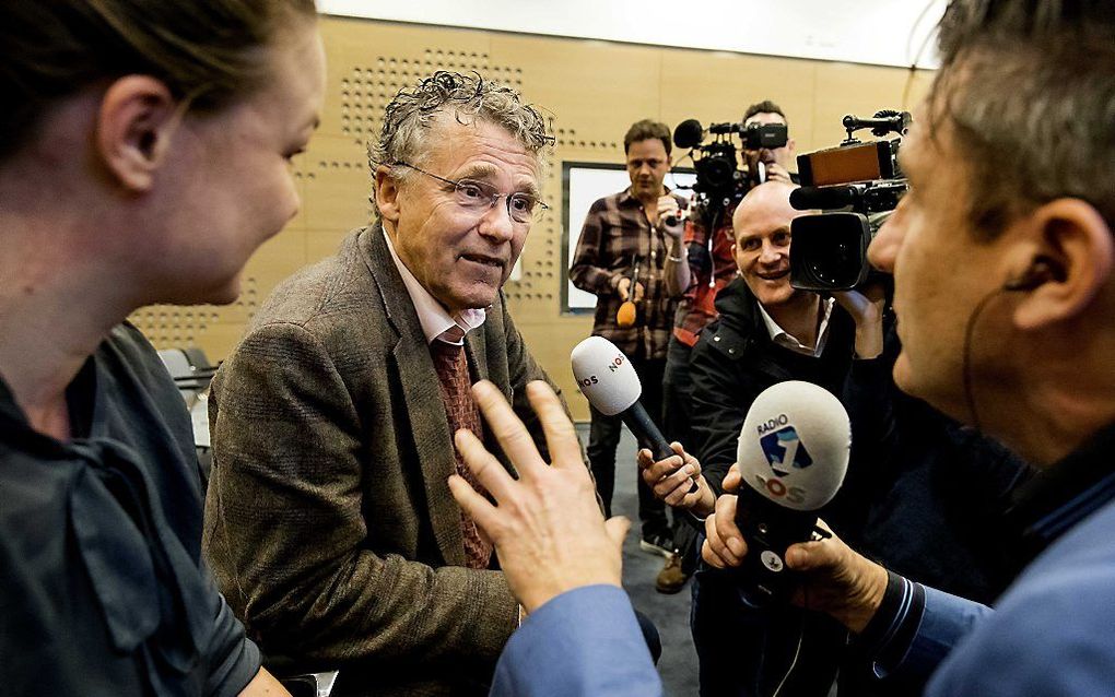 Dick Kleijer van de Groninger Bodem Beweging, na afloop van de uitspraak van de Raad van State over de instemmingsbesluiten van de minister van Economische Zaken voor de gaswinning in Groningen. beeld ANP