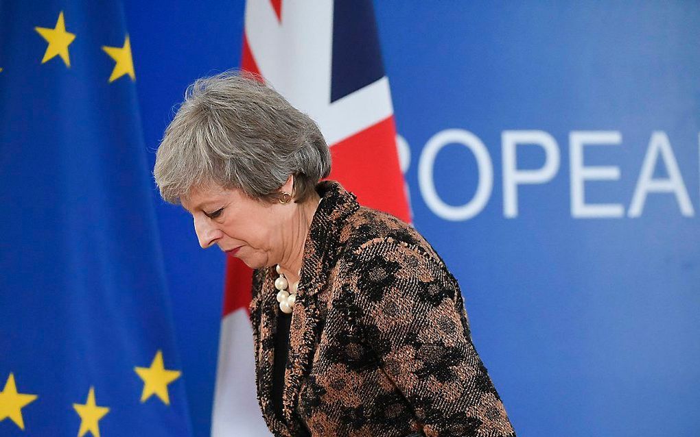 De Britse premier May. beeld AFP, JOHN THYS